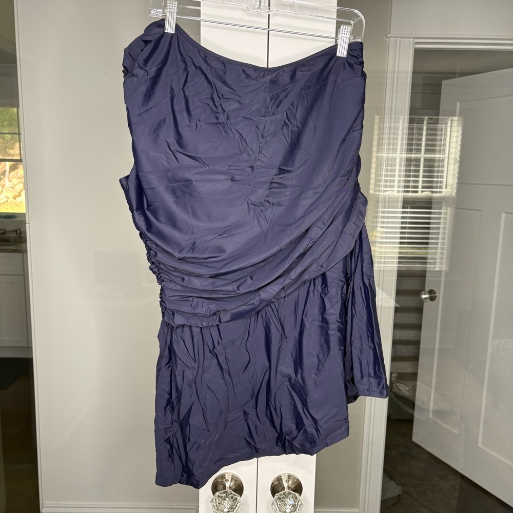 NWT J. Crew Ruched One-shoulder Swim Dress Navy Blue - Picture 2 of 5
